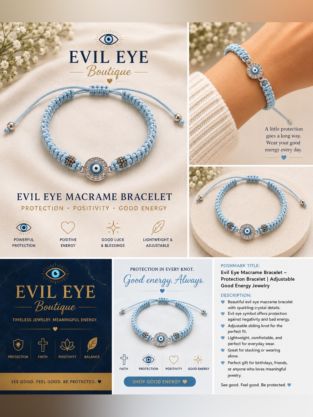 Evil Eye Macrame Bracelet - Light Blue Protection Bracelet